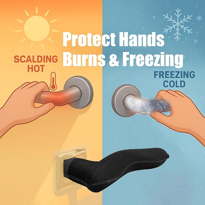 5PCS Door Handle Covers - Anti-Scald & Anti-Freeze Knob Protectors, Elastic Neoprene Rubber Cushion for Hot/Cold Handles, Universal Fit for Home/Office/School Doors-CubbioJoy