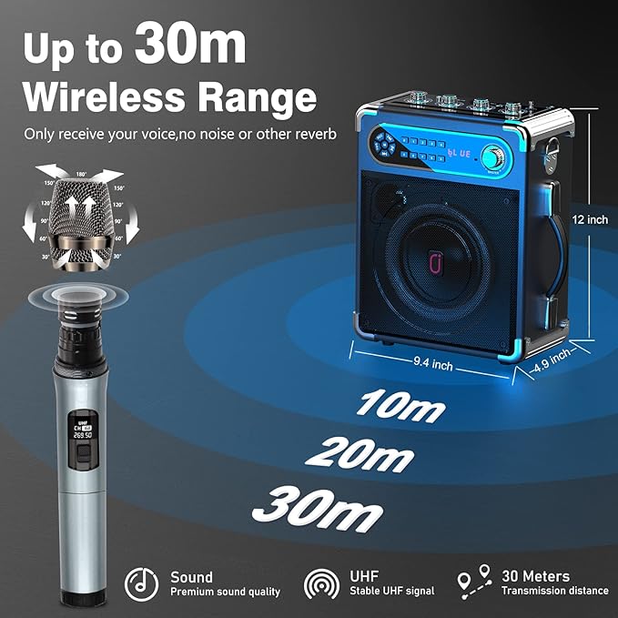Karaoke Machine with 3 Wireless Microphones for Adults/Kids, Portable Bluetooth 5.3 Karaoke Speaker, Home Party Speaker with Disco Lights for Outdoor, PA System Supports TWS and TV connectivity-CubbioJoy