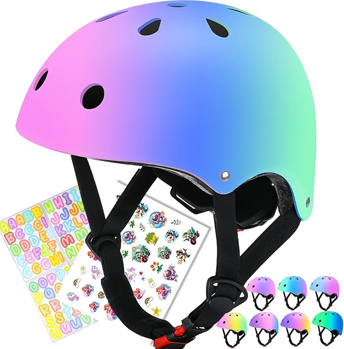 Color Gradient Adjustable Kids Bike Helmet Toddler Skateboard Helmets Boys Girls Child Ventilation Helmet for Multi-Sports Skating Cycling Scooter Balance-CubbioJoy