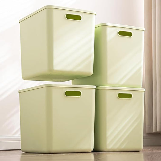 4 pack large plastic White storage bins Baskets, Toy Box Chest with Lids and Handle，Organizer Containers for Baby，Kids,snacks,Nursery，Shelves，Playroom, Bedroom，Office,Closet，home-CubbioJoy
