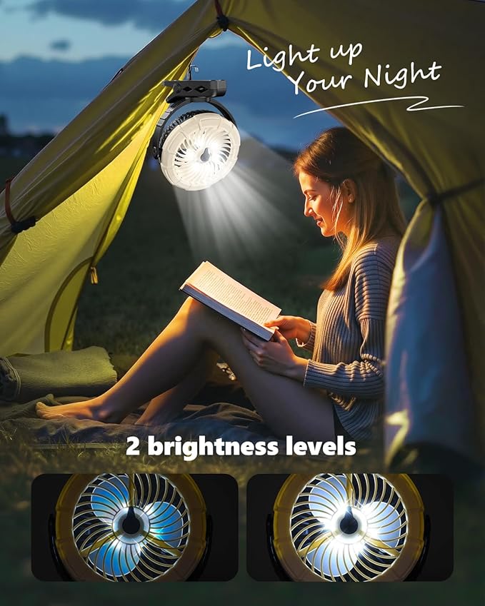 Ausic 3-in-1 Portable Clip on Fan with Misting & LED Lights & Hook, 100ML Baby Stroller Fan, 5200mAh Rechargeable Battery Operated & 360° Rotation & 3 Speeds for Table Outdoor Travel Camp Golf Cart-CubbioJoy