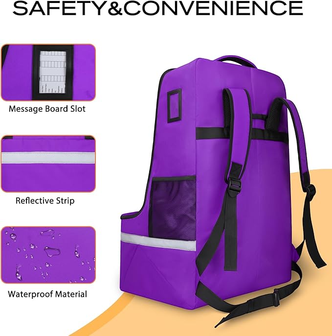 Car Seat Travel Bag for Airplane,Infant Seat Travel Bag with Shoulder Strap,Padded Car Seats Backpack with Reflective Stripes,Large Carseat Carrier Bag Travel Car Seat Cover,Purple-CubbioJoy