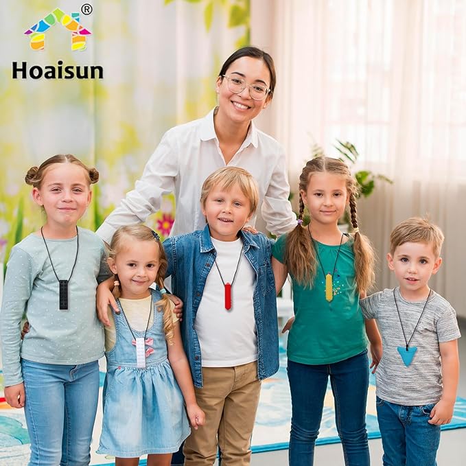 Chew Necklaces for Sensory Kids 6 Pack, Sensory Toys for Kids with Autism, ADHD, SPD, Chewing, Biting, Autism Sensory Products Silicone Chew Toys Necklace for Adults Reduce Anxiety Fidget-CubbioJoy