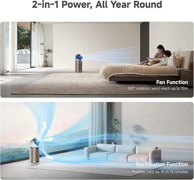 Dreame Air Purifier PM10 for Home Large Room, Cleans 5,650 ft² in One Hour with 4 Filters, Dual-way Air Oulets, Al Tracking, Air Quality Monitor with 7 Sensors, 2-in-1 Purifier & Cooler, Gold-CubbioJoy