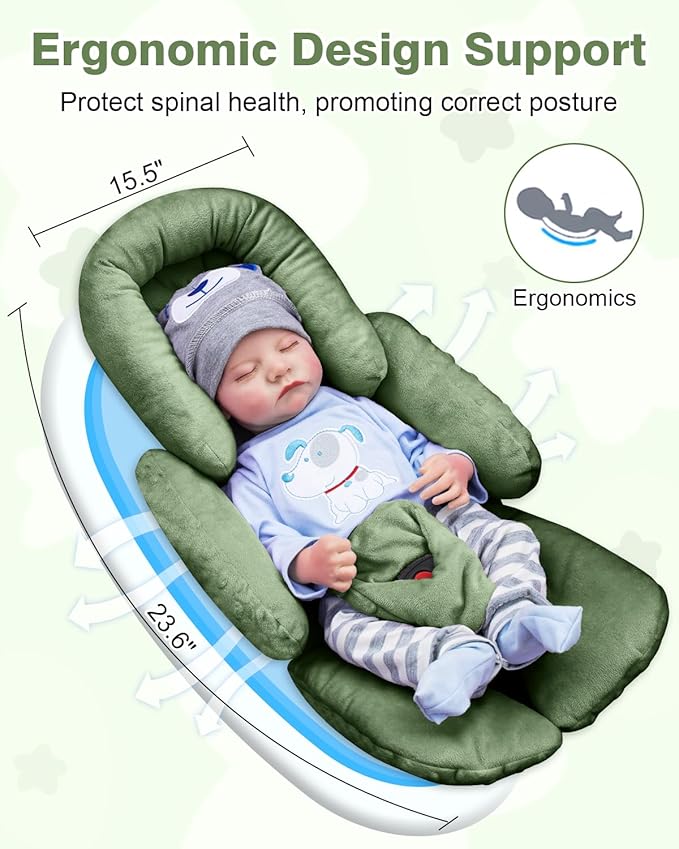 Infant Car Seat Head Support with Extra Shoulder Covers Set, Thickened Carseat Cushion for Baby, Breathable Newborn Carseat Insert for Stroller Swing-CubbioJoy