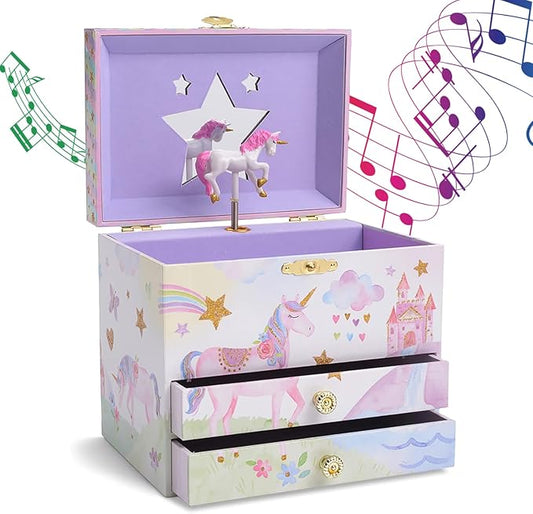 Jewelkeeper Enchanting Unicorn Musical Jewelry Box for Girls - Sparkling Rainbow Design Music Box with 2 Pullout Drawers to Store Earrings, Necklace and Bracelets - Plays The Beautiful Dreamer Tune-CubbioJoy