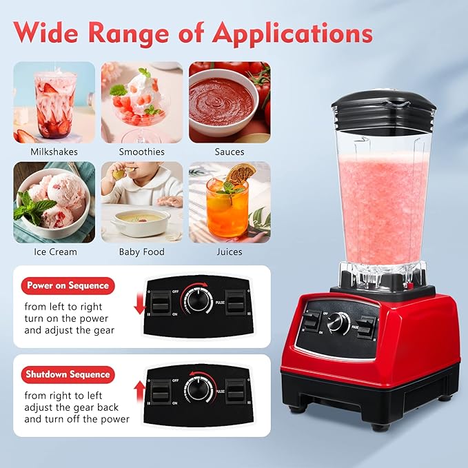 Blender 2L Automatic Smoothie Mixer Baby Food Blender 68oz Fruit Vegetables Juicer 2200W High-Speed Blender Tabletop Soundproof Milkshake Maker (Red)-CubbioJoy