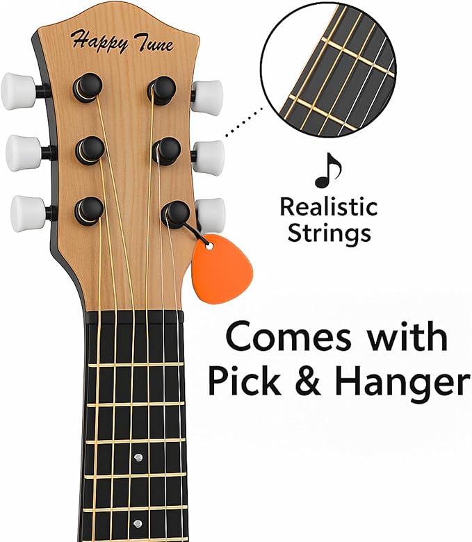 23" Acoustic Guitar, Kids 6 String Toy Guitar - Realistic Steel Strings - Beginner Practice First Musical Instrument for Children, Toddlers (Natural)-CubbioJoy