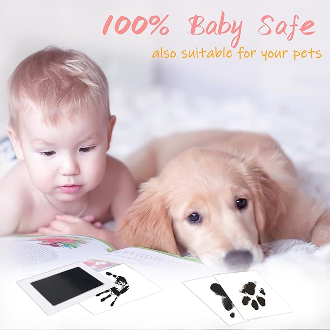 4-Pack Inkless Hand and Footprint Kit, Baby Footprint Kits, Clean Touch Baby Handprints and Footprints Kits,No Mess Ink Pad for Baby Hand and Footprints,Dog Paw Print Kit (Black)-CubbioJoy