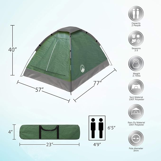 2-Person Dome Tent – Easy Set Up Shelter with Rain Fly and Carrying Bag for Camping-CubbioJoy