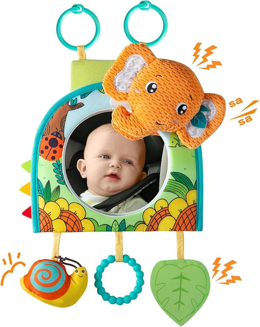 Car Seat Toy, Baby Car Mirror Toy for Rear Facing, Travel Baby Activity Center with Hanging Engaging Toys for Infants Babies 0-6-12-18 Months Boy Girl-CubbioJoy