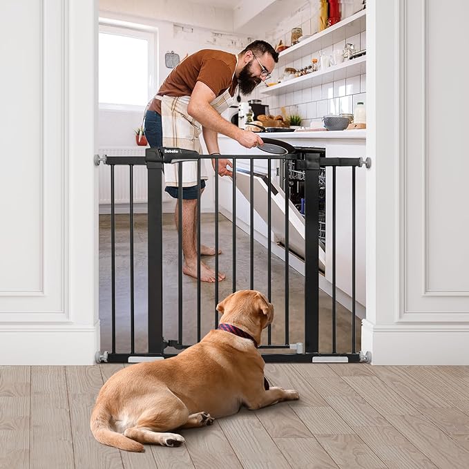 Babelio Baby Gate, 29-43" Auto-Close Easy Install Pet Gate, Extra Wide Walk Thru Child Safety Gate, 30" Tall Pressure-Mounted Metal Dog Gate for Doorways & Stairs, Black-CubbioJoy