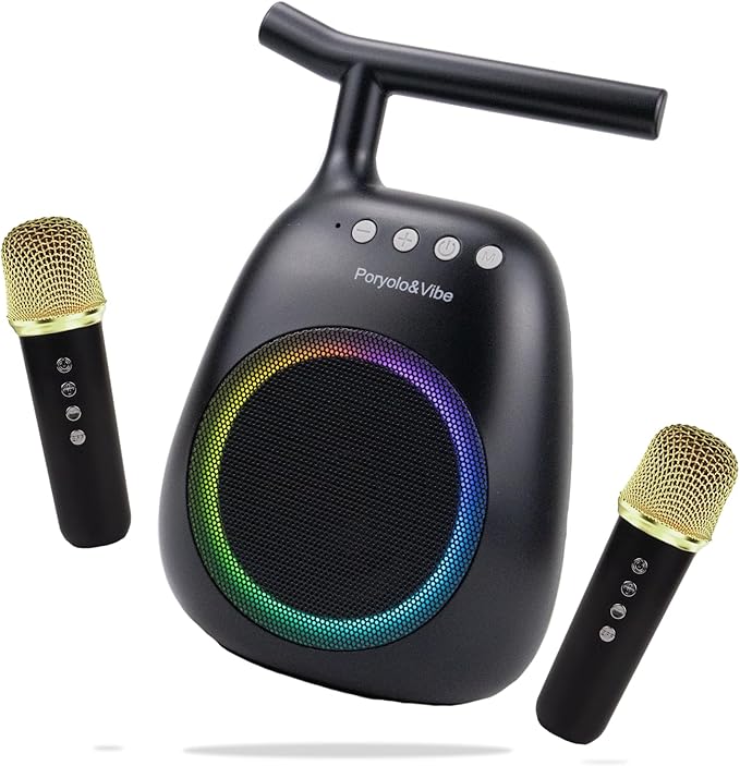 Karaoke Machine for Kids Adults Portable Bluetooth Speaker with 2 Wireless Microphones LED Lights Artistic Design 8-Hour Battery Support Family&Party Choice Fun for All Ages Gifts-CubbioJoy