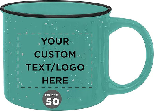 DISCOUNT PROMOS Custom Ceramic Campfire Coffee Mugs 13 oz. Set of 50, Personalized Bulk Pack - Perfect for Tea, Espresso, Cappuccino, Hot Cocoa - Mint-CubbioJoy