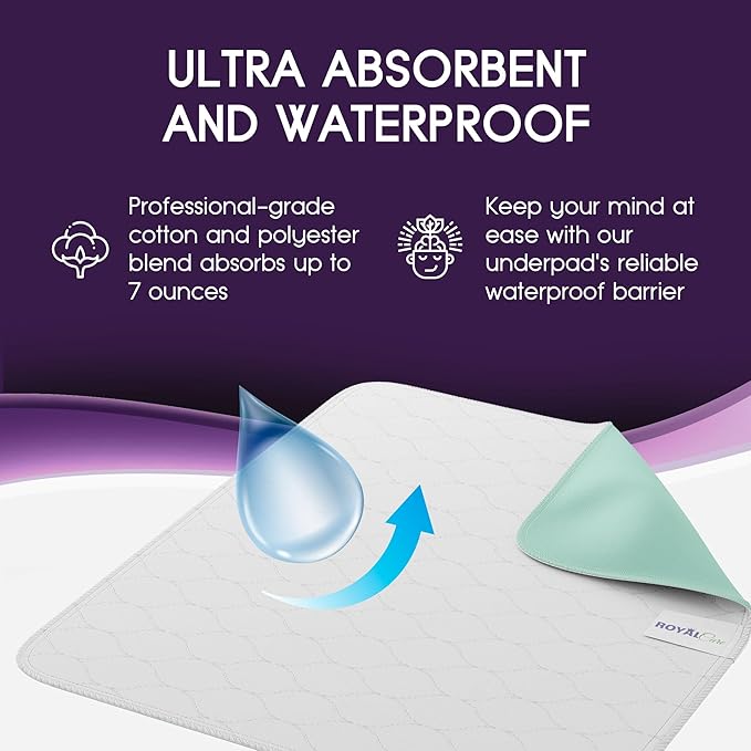 Incontinence Bed Pads - 4 Pack 18” x 24” Reusable Waterproof Mattress Protectors - Highly Absorbent, Machine Washable - for Children, Pets and Seniors - Assorted Colors - Royal Care-CubbioJoy