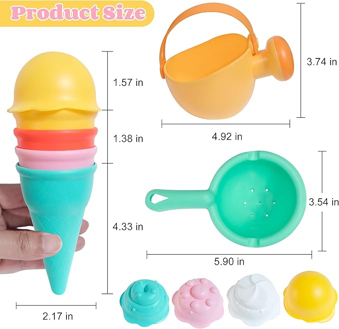 Baby Bath Toys for Kids Ages 1-3 6 PCS Ice Cream Toddler Bath Toys Mold Free Bathtub Beach Sand Pool Water Toys for 1 2 3 4 5 6 Years Old Girls Boys Gifts-CubbioJoy