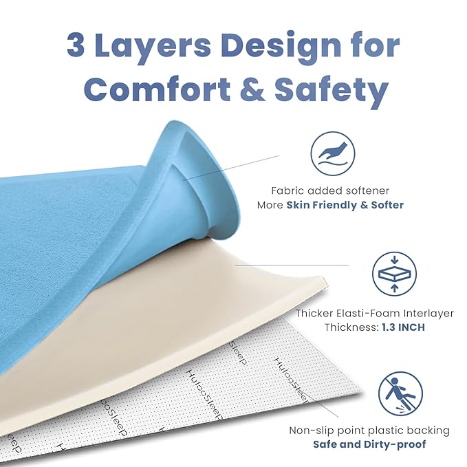 Baby Play Mat for Floor,1.3" Thick Elasti-Foam 50x50 Playpen Mat for Toddlers Infant kids,Water-Repellent Soft Coral Velvet for Tummy Time,Non-Slip Backing for Crawling,Tatami Style(Light Blue)-CubbioJoy