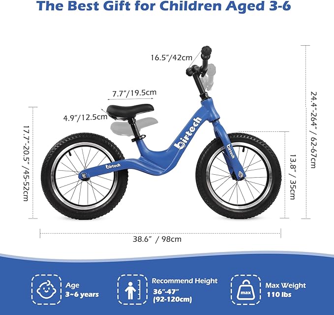 14" Kids Balance Bike for 3,4,5,6 Year Old Boys and Girls, Air Tires with Magnesium Alloy Frame, Lightweight No Pedal Toddler Training Bicycle-CubbioJoy