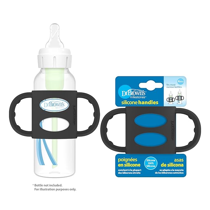 Dr. Brown’s® Milestones™ 100% Silicone Baby Bottle Handles, Narrow, Black, 2 Pack, 4m+-CubbioJoy