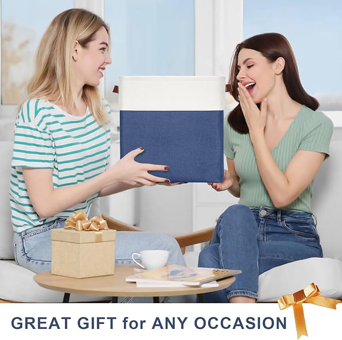 13x13 Cube Storage Bins, Collapsible Fabric Storage Box, 4 Pack Closet Baskets with Handles for Organizing, Shelf, Toys, Clothes, Home, Office, Nursery (NavyBlue&White)-CubbioJoy