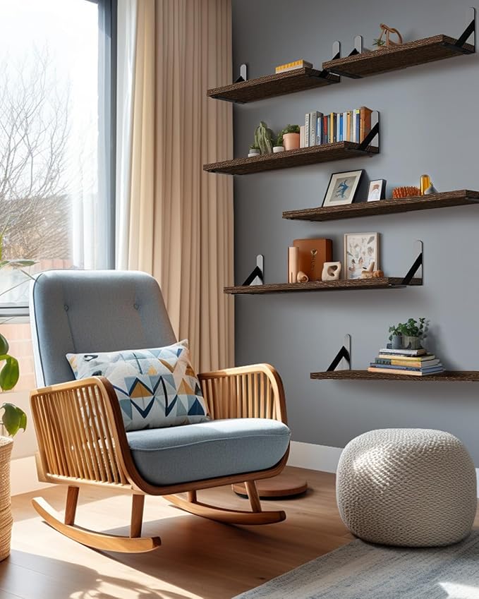 AMADA HOMEFURNISHING Long Wall Shelves, Rustic Farmhouse Floating Shelves for Bedroom, Bathroom & Living Room, Brown-CubbioJoy