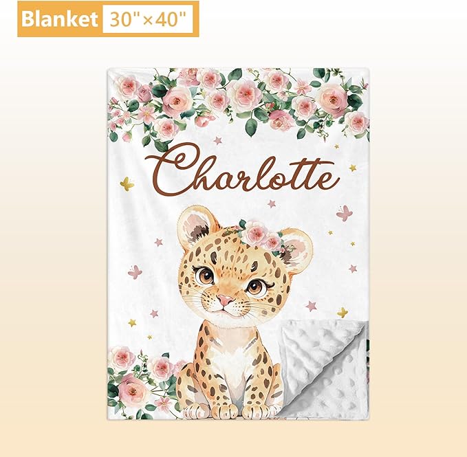 Custom Baby Crib Bedding Set, 5 Pcs Personalized Name Baby Crib Sets for Infant Toddler, Floral Leopard Nursery Bedding Set for Baby Girls, Double Layer Baby Bedding Sets Customized Gifts-CubbioJoy