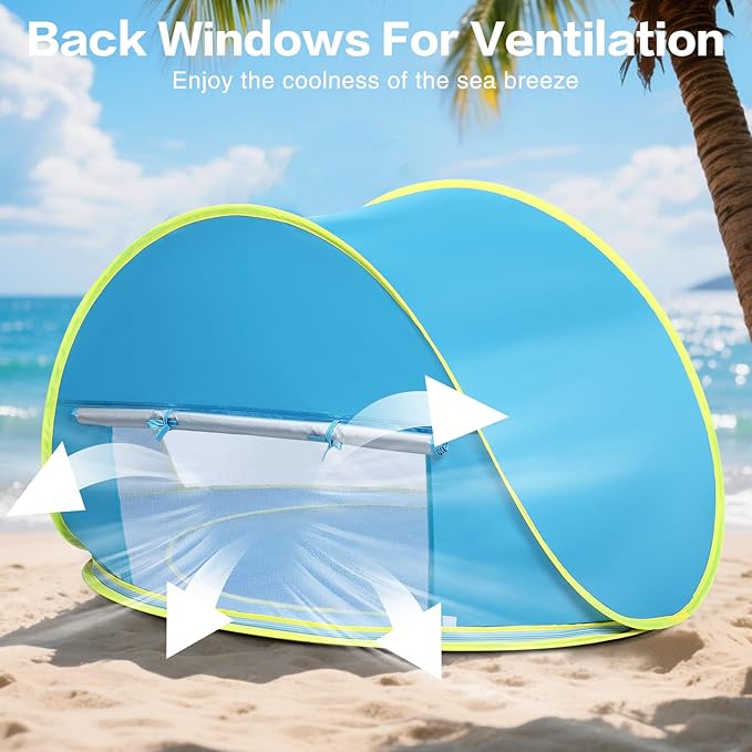 Baby Beach Tent Canopy: with Inflatable Kiddie Swimming Pool Toys - UPF50+ UV Protection Pop Up Sun Shelter Tent & Small Pool - Beach Essentials for Infant Toddlers-CubbioJoy