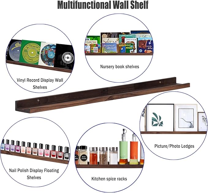 AZSKY 36 Inch Wall Mounted Floating Shelves for Home Decoration,Picture Display Wall Ledge Shelf for Bedrooms,Office,Living Room, Kitchen, Deep Walnut Wood Wall Shelf,3 Same Sizes-CubbioJoy