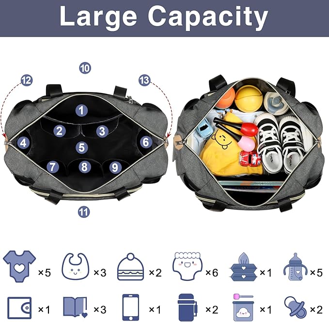 ITIEZY Diaper Bag Tote for Baby - Large Mommy Bag with Portable Changing Pad Pacifier Case, Hospital Bags Travel Baby Bag-CubbioJoy