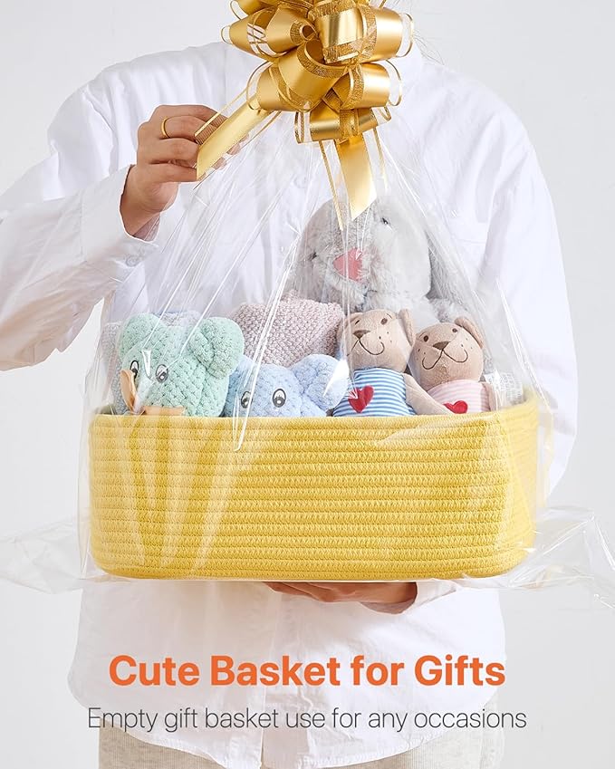 KALLAX Small Woven Basket, 13.5 x 9.5 x 5 Inches, Storage Basket for Organizing, Cute Small Rope Shelf Closet Cube Storage Bins Baskets for Shelves, Dog Toy Gift Baskets Empty, 3 Pack Yellow-CubbioJoy
