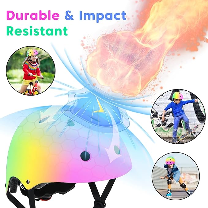 Color Gradient Adjustable Kids Bike Helmet Toddler Skateboard Helmets Boys Girls Child Ventilation Helmet for Multi-Sports Skating Cycling Scooter Balance-CubbioJoy