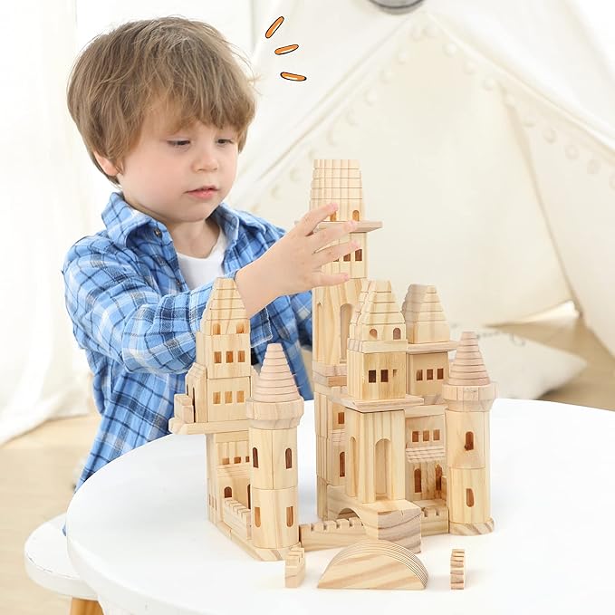 75 Pieces Wooden Castle Blocks Medieval Knights Princesses Wooden Castle Building Blocks Kit for Kids Boys and Girls-CubbioJoy