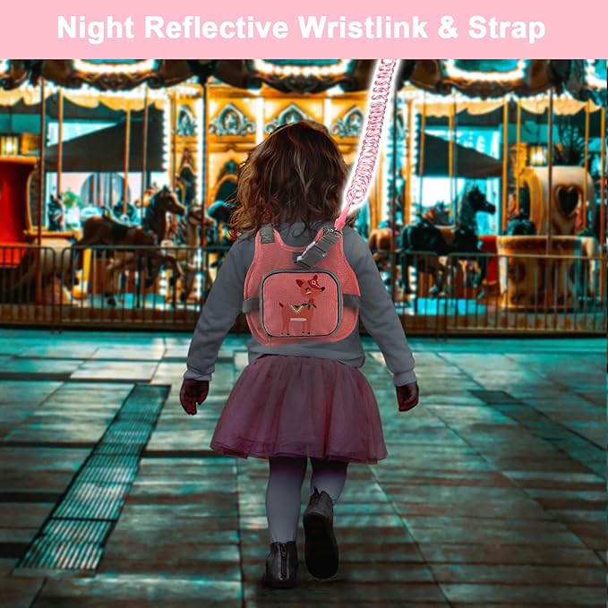 Accmor Toddler Harness Leash + Anti Lost Wrist Link, Cute Deer Kids Harness with Leash, Collapsible Child Leash Baby Walking Harness Protector Wristband Strap for Baby Girls Outdoor-CubbioJoy