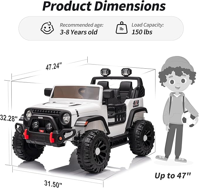 2 Seater Ride on Toy Car for Kids, 24V 4x4 Ride-on Truck Kids Electric Car w/Remote Control, 4x200W Motors - White-CubbioJoy