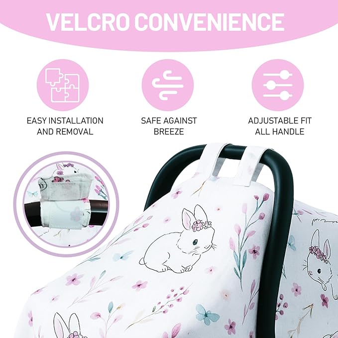 80S Muslin Car Seat Cover for Babies - Soft & Breathable Infant Carrier Canopy, Lightweight Sunshade for Summer, Universal Fit for Baby Boys & Girls-CubbioJoy