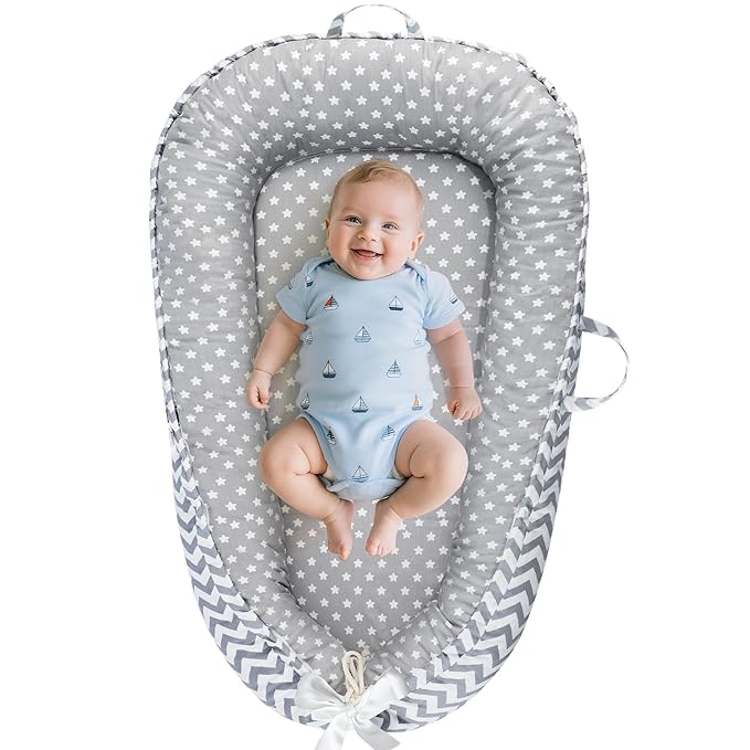 Baby Lounger - Baby Lounger for Newborn 0-24 Months, Breathable and Soft Cotton Cover Baby Nest, Portable Cozy Tummy Time Lounger for Home and Travel, Ideal Baby Essentials & Shower Gifts-CubbioJoy