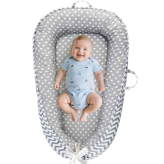 Baby Lounger - Baby Lounger for Newborn 0-24 Months, Breathable and Soft Cotton Cover Baby Nest, Portable Cozy Tummy Time Lounger for Home and Travel, Ideal Baby Essentials & Shower Gifts-CubbioJoy