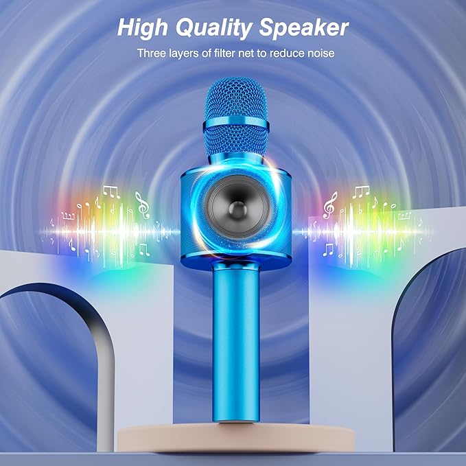 BONAOK Wireless Bluetooth Karaoke Microphone,3-in-1 Portable Handheld Karaoke Mic Speaker Machine Birthday Home Party for PC or All Smartphone (Q37 Blue)-CubbioJoy