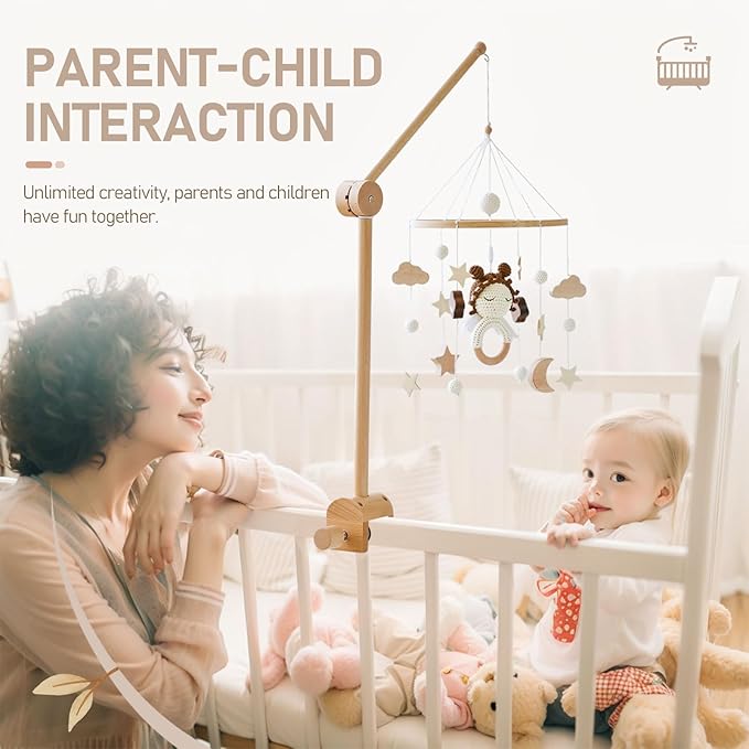 Baby Crib Mobile Arm - Wooden Mobile Arm with Height Adjustable＆360° Rotatable Upgraded Arched Base Nursery Mobile Holder for Crib Mobile Hanger Baby Crib Attachment Nursery Decor-CubbioJoy