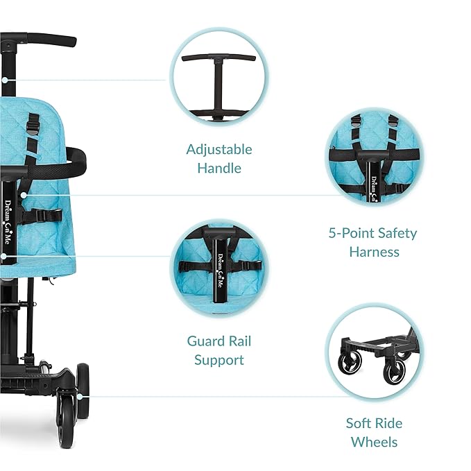 Dream On Me Lightweight and Compact Coast Rider Stroller with One Hand Easy Fold, Adjustable Handles and Soft Ride Wheels, Sky Blue-CubbioJoy