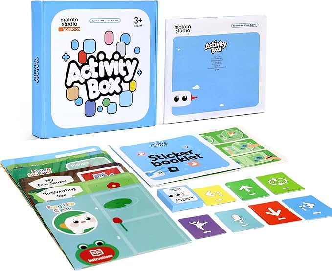 Activity Box, Add-on for Talebot Coding Robot with 6 Double-Sided Interactive Cards with 10 Themes, 98 Stickers, 32 Command Cards, Educational STEM Games for Kids Aged 3-5-CubbioJoy