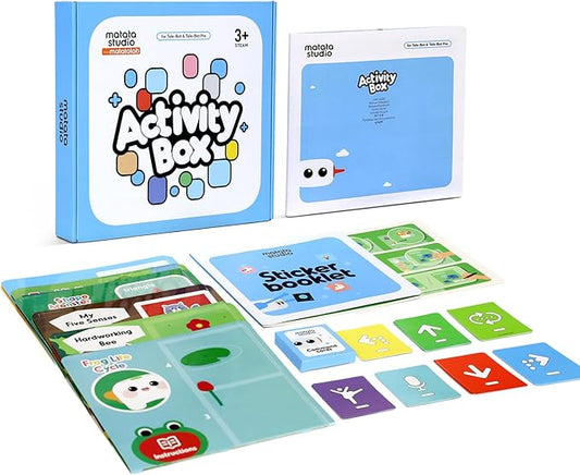 Activity Box, Add-on for Talebot Coding Robot with 6 Double-Sided Interactive Cards with 10 Themes, 98 Stickers, 32 Command Cards, Educational STEM Games for Kids Aged 3-5-CubbioJoy