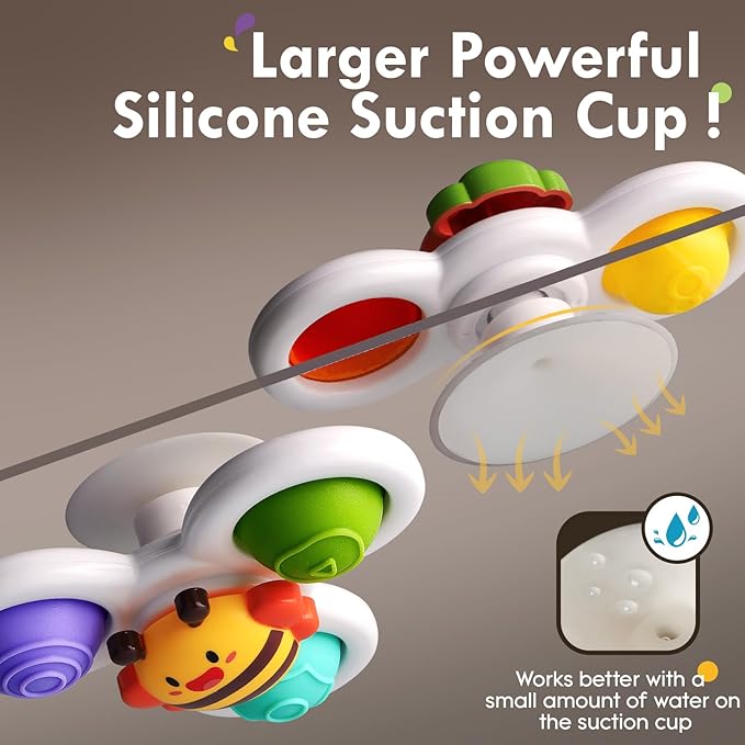 ALASOU 3PCS Pop Suction Cup Spinner Toys for 1 Year Old Boy Girl|Novelty Spinning Tops Toddler Toys Age 1-2|Sensory Baby Bath Toy for Toddlers 1-3|12 18 Months Boy Birthday Gift for Infant-CubbioJoy