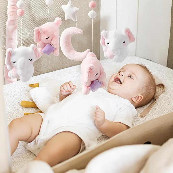 Baby Crib Mobile - Elephant Mobile for Crib with 25 Inches Mobile Arm and 35 Lullabies Musical Box, 3 Modes Digital, Volume Control, Essential Gift for Infant Boys Girls Bedroom Hanging Decor-CubbioJoy
