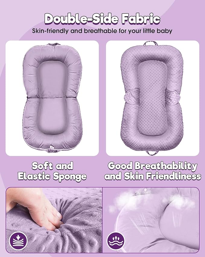 Baby Lounger Pillow 3-in-1 Infant Lounger Pillow for Newborn 0-24 Months, Portable Tummy Time Mat for Home and Travel, Breathable & Soft Baby Seat for Baby-CubbioJoy