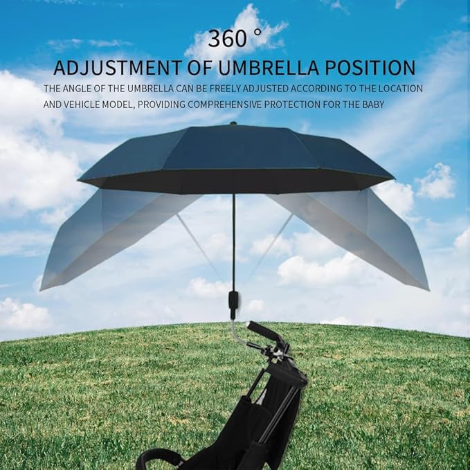 Clip-on Umbrella for Stroller Sunshade, Adjustable Steering Angle, Handle Included, Compact and Lightweight, Suitable for All Kinds of Strollers-CubbioJoy