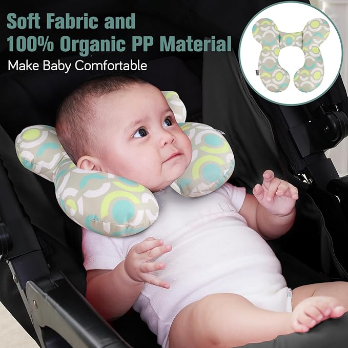 KAKIBLIN Baby Travel Pillow,Neck Pillows for Car Seat,Upgraded Baby Head Pillow,Toddler Head and Neck Support Pillow for Car Seat, Pushchair,Travel (Circle)-CubbioJoy