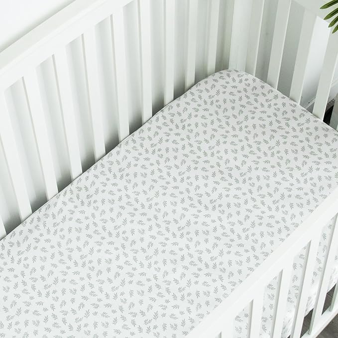 Crib Sheets 4 Pack for Baby Boys & Girls, Neutral Crib Sheet Fitted 52'' x 28'' for Standard Crib & Toddler Mattress, Ultra Soft Material Baby Sheet, Aqua Leaf-CubbioJoy