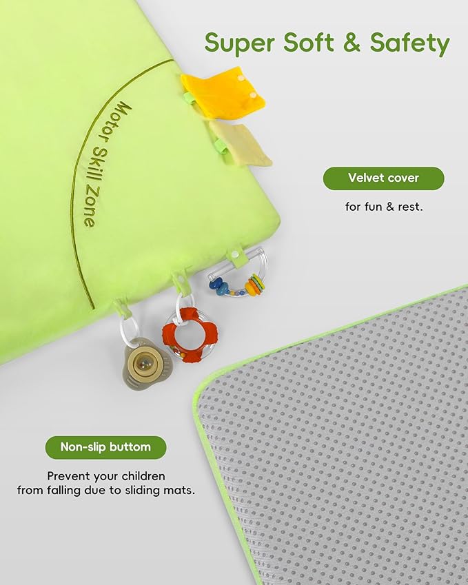 Baby Play Mat, 50''x50'' Playpen Mats with 4 Sensory Development Zones for Motor Skills, Unique Crawling Mats with Non-Slip Cushioned That Fits Nicely into Any Playroom, Green-CubbioJoy