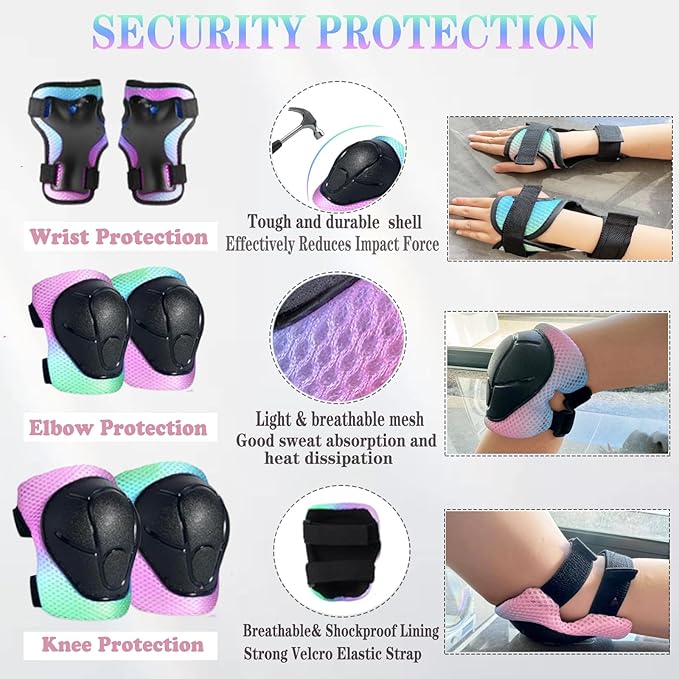 Kids Bike Helmet Set Adjustable for Children, Boys, Girls and Teenagers Aged 3-8 Years Includes Elbow, Knee, Wrist Guards Children's Helmet Protection Set for Bikes SkateboardsRollerskates-CubbioJoy